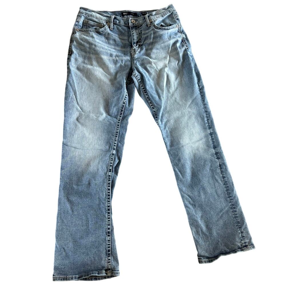BKE Tyler Men’s Jeans 34x34 Light Wash Stretch Straight Leg Buckle Deni
